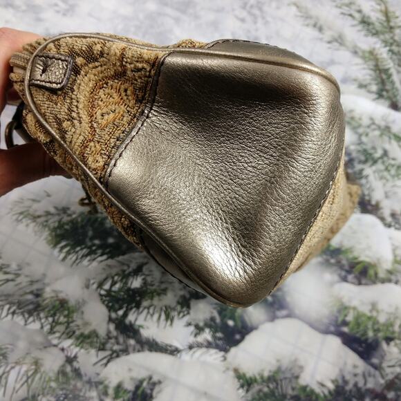 Fossil Tan Tapestry & Gold Leather Trim Satchel - Picture 4 of 12